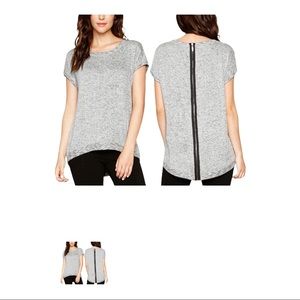 Matty M Grey Blouse Short Sleeve High Low Full Back Zip Closure Cap Sleeves XS